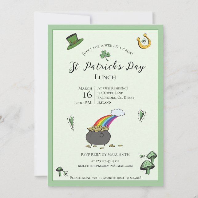 Fun Green St Patricks Day Irish Blessings Lunch Invitation (Front)