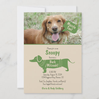 Fun Green Tan Pet Dog Muzzle Tov Bark Mitzvah Invitation