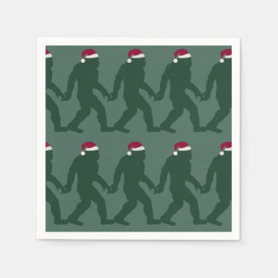 Fun Green Tonal Bigfoot Santa Christmas Napkin