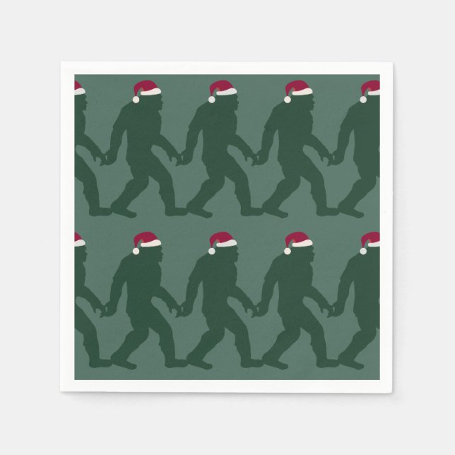 Fun Green Tonal Bigfoot Santa Christmas Napkin (Front)