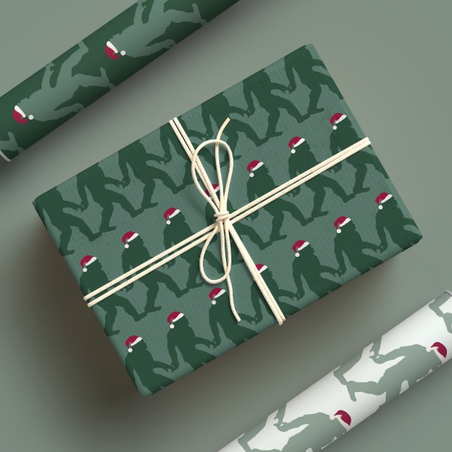 Fun Green Tonal Bigfoot Santa Unique Xmas  Wrapping Paper Sheet (Creator Uploaded)