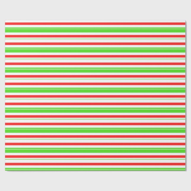 Fun Green, White, Red Christmas Inspired Stripes Wrapping Paper (Flat)