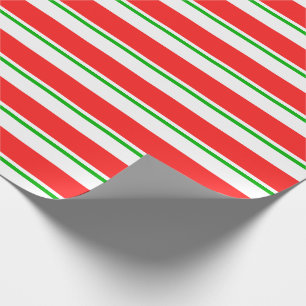 Fun Green, White, Red Christmas Themed Stripes Wrapping Paper