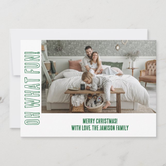 Fun Green White Typography Christmas Photo  Holiday Card (Front)