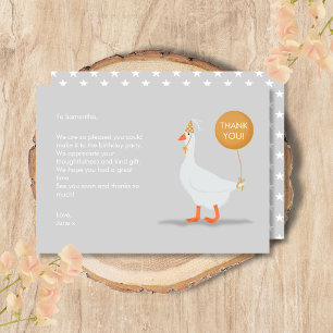 Fun Grey And Yellow Silly Goose 1st Birthday Party Thank You Card