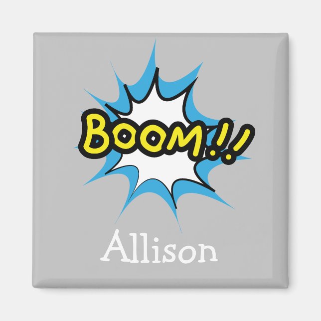 Fun Grey Boom Comic Book Theme Magnet (Front)