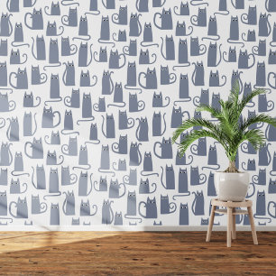 Fun Grey Cat Pattern Wallpaper