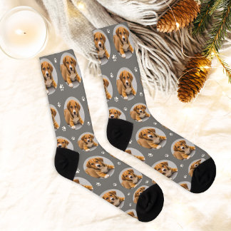Fun Grey Custom Dog Photo Paw Print Socks