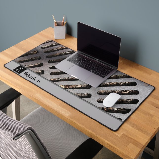 Fun Grey Heavy Metal Grate Look Monogram Desk Mat (Office 2)