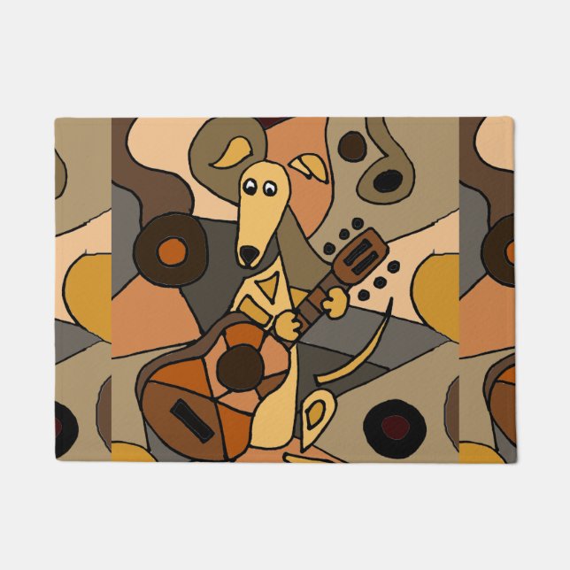 Fun Greyhound Dog Playing Guitar Modern Art Doormat (Front)