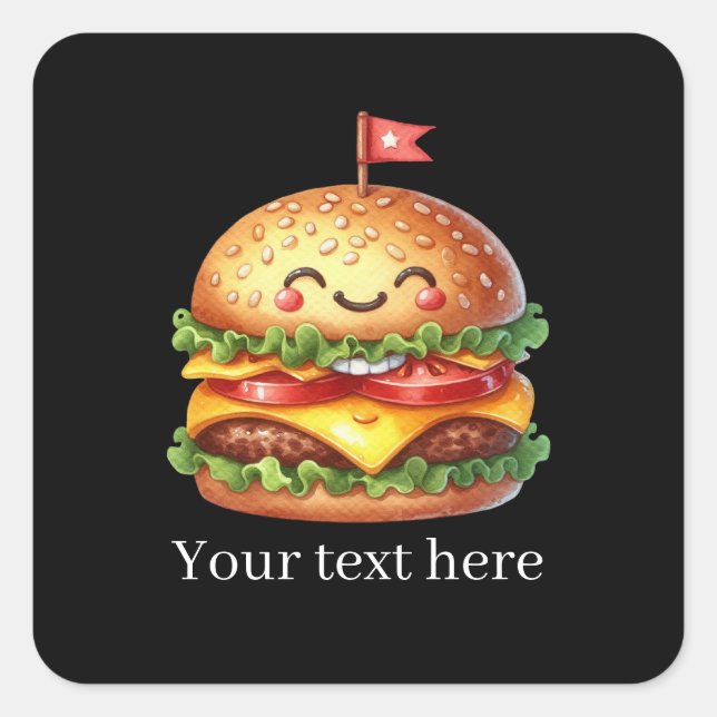 Fun grilled hamburger customizable square sticker (Front)