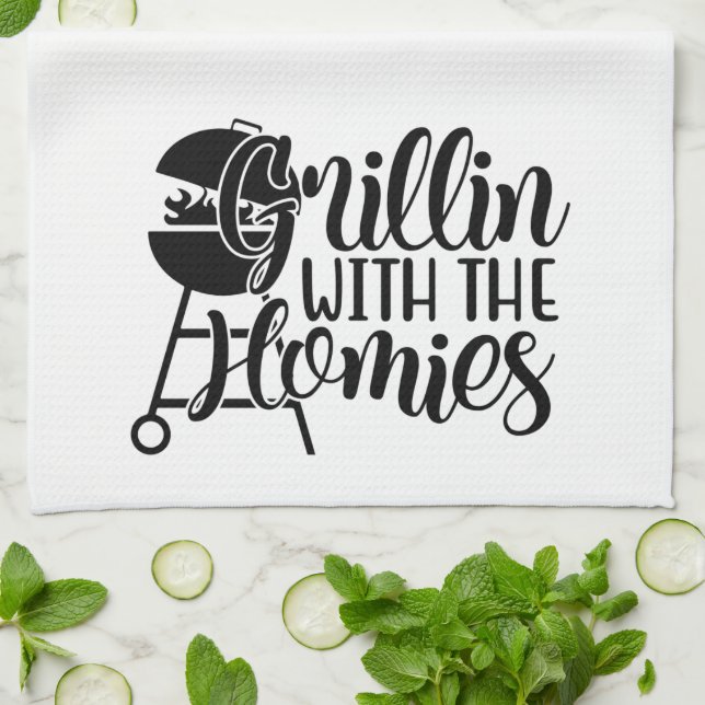 Fun Grillin With The Homies Cool Cooking Tea Towel (Folded)