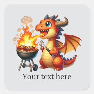 Fun grilling dragon customisable  square sticker