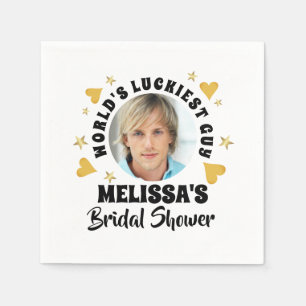 Fun Grooms Face Photo Gold Hearts Bridal Shower Napkin