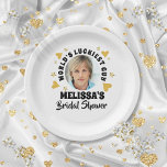 Fun Grooms Face Photo Gold Hearts Bridal Shower Paper Plate<br><div class="desc">Fun personalised groom's face bridal shower design. Designed by Thisisnotme©</div>