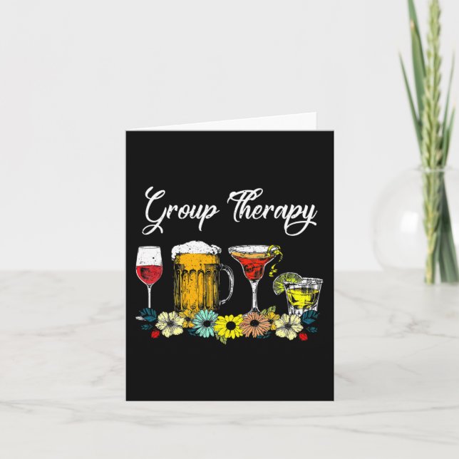 Fun Group Therapy Floral Drink Glasses Mental Heal Card (Front)