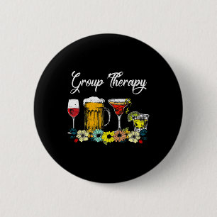 Fun Group Therapy Floral Drink Gles Mental Health  6 Cm Round Badge
