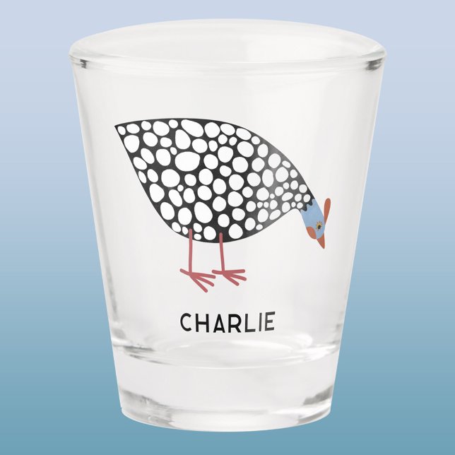 Fun Guinea Fowl Personalised Shot Glass (Fun Guinea Fowl personalized name shot glass for poultry lovers!)