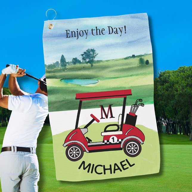 Fun Guy Gift Golf Cart Personalised Name Towel (Creator Uploaded)