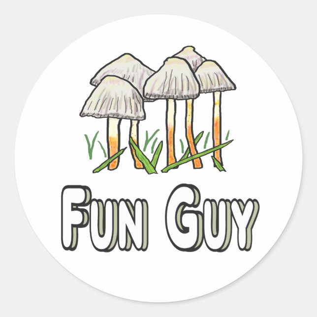 Fun Guy Mushroom Pun Classic Round Sticker (Front)