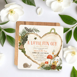 Fun Guy Wood Slice Mushroom Boy Baby Shower Invitation