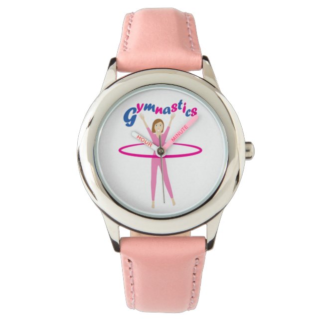 Fun Gymnastics text with Pink hula hooping girl Watch (Front)