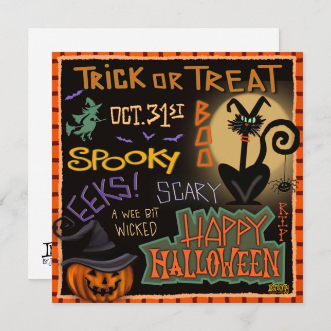 Fun Halloween Black Cat Pumpkin Inspirivity Holiday Card (Front/Back)