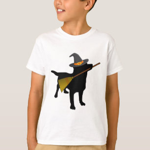 Fun Halloween Black Lab Dog Cute Witch Hat Broom T-Shirt