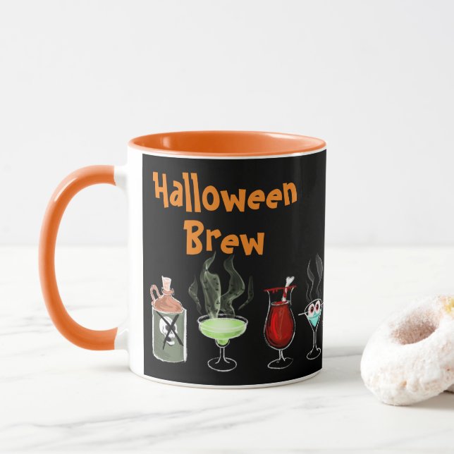 Fun Halloween Brew black spooky Mug (With Donut)