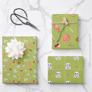Fun Halloween Candy and Skulls Wrapping Paper Sheet