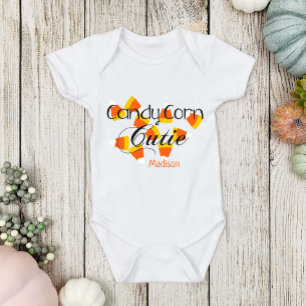 Fun Halloween Candy Corn Cutie Baby Name Baby Bodysuit
