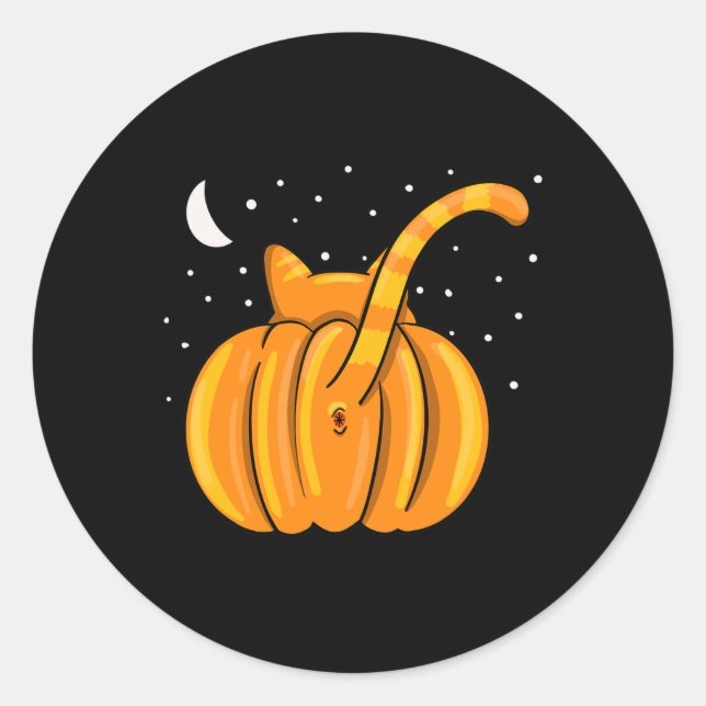 Fun Halloween Cat Butt Pumpkin Orange Tab  Classic Round Sticker (Front)