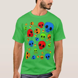 Fun Halloween Elements in Bright Colour Pattern T-Shirt