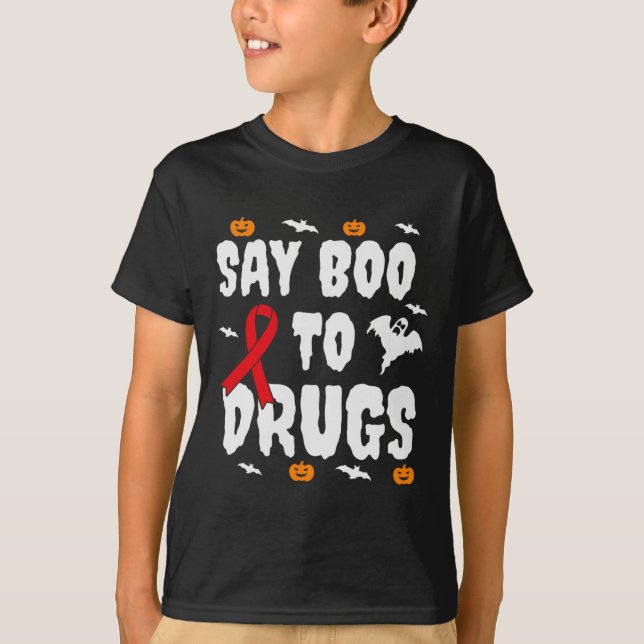 Fun Halloween Gift Say Boo To Drugs Awareness Red  T-Shirt (Front)