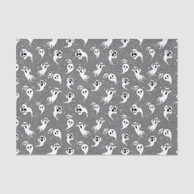 Fun Halloween Gold Glitter Ghosts  Tissue Paper (Front)