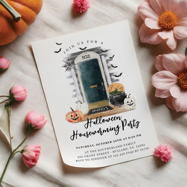 Fun Halloween Housewarming Party Green Front Door Announcement (Fun Halloween Housewarming Party Green Front Door Announcement)