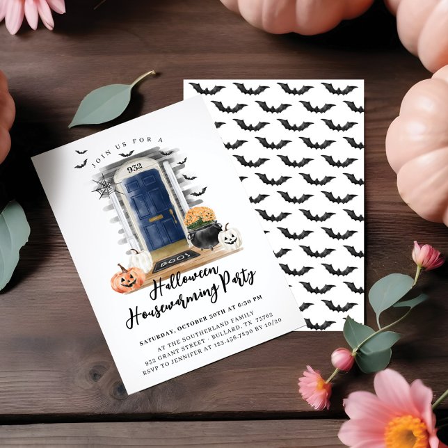 Fun Halloween Housewarming Party Navy Front Door Announcement (Fun Halloween Housewarming Party Navy Front Door Announcement)