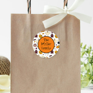 Fun Halloween Illustrations Personalised Monogram Classic Round Sticker