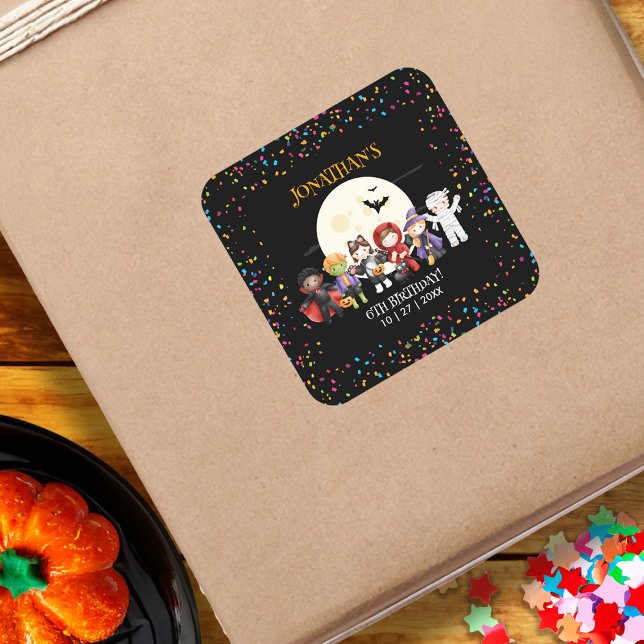 Fun Halloween Kids Costume Birthday Party Square Sticker (Fun Halloween Kids Costume Birthday Party Square Sticker)