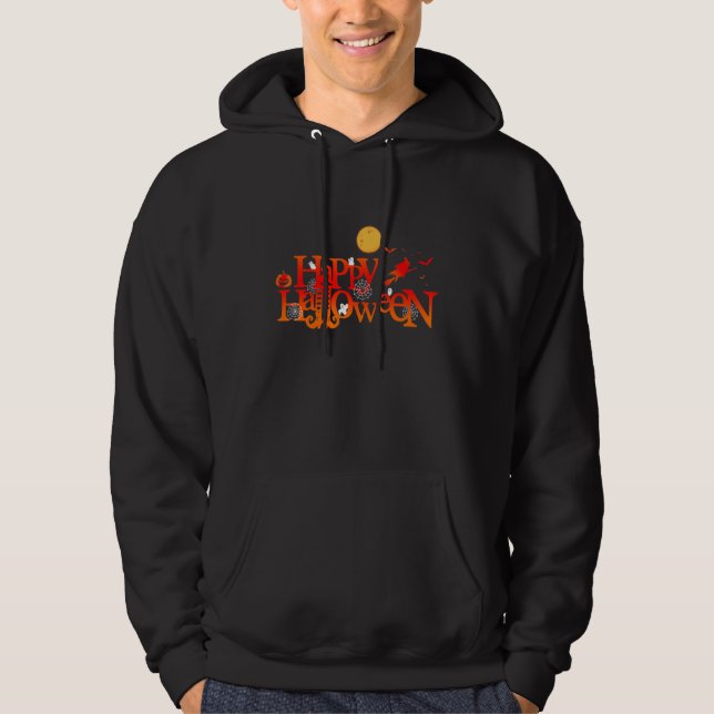 Fun Halloween Night Trick Or Treat Witch Riding Br Hoodie (Front)