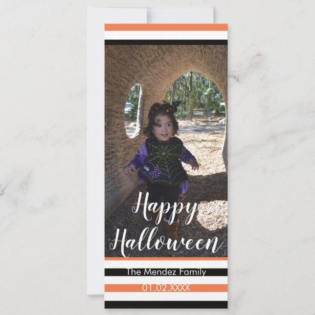 Fun Halloween Orange Black Photo Card (Front)