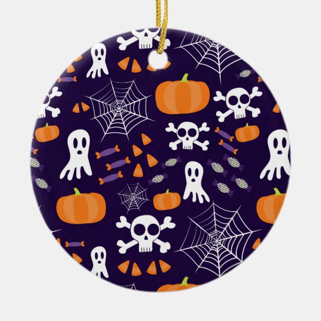 Fun Halloween Pattern Ceramic Tree Decoration (Front)