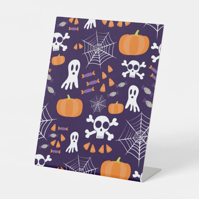 Fun Halloween Pattern Pedestal Sign (Front)