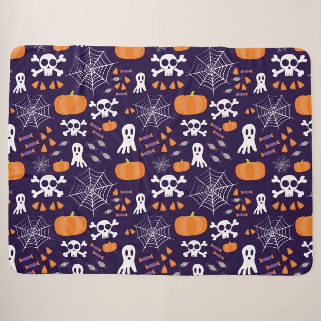 Fun Halloween Pattern Sherpa Blanket (Front (Horizontal))