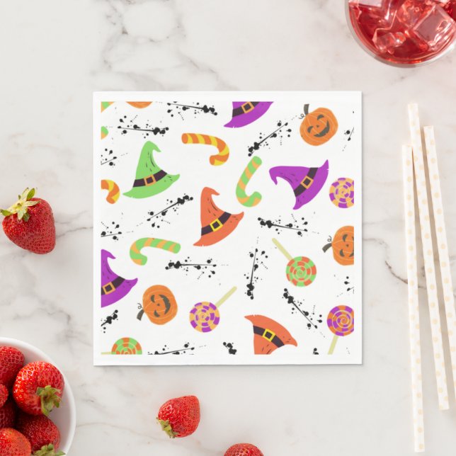 Fun Halloween Patterned White Background Napkin (Insitu)