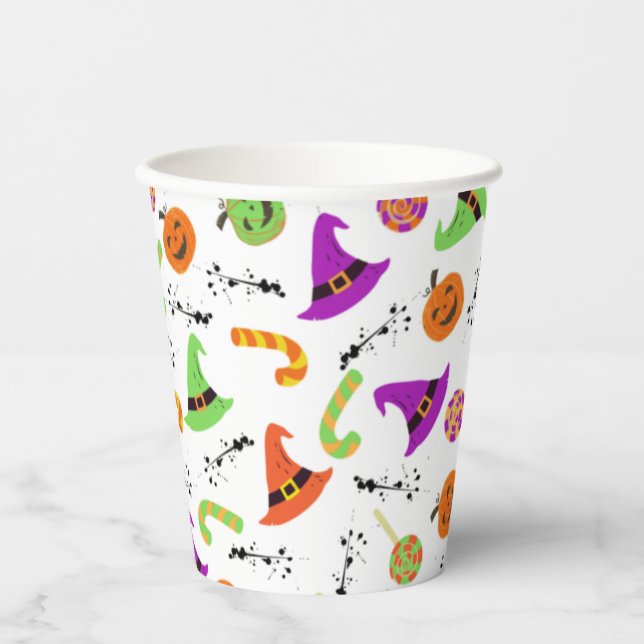 Fun Halloween Patterned White Background Paper Cups (Front)