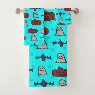 Fun Halloween Print on Blue Bath Towel Set