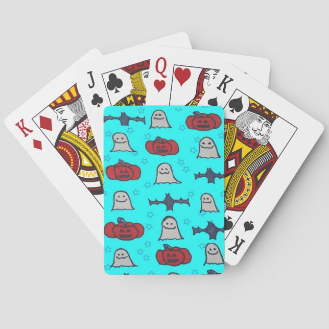 Fun Halloween Print on Blue  Playing Cards (Back)