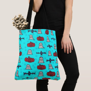 Fun Halloween Print on Blue Tote Bag