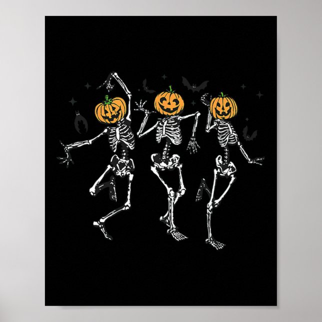 Fun Halloween Pumpkin Dancing Skeleton Costume Wom Poster (Front)